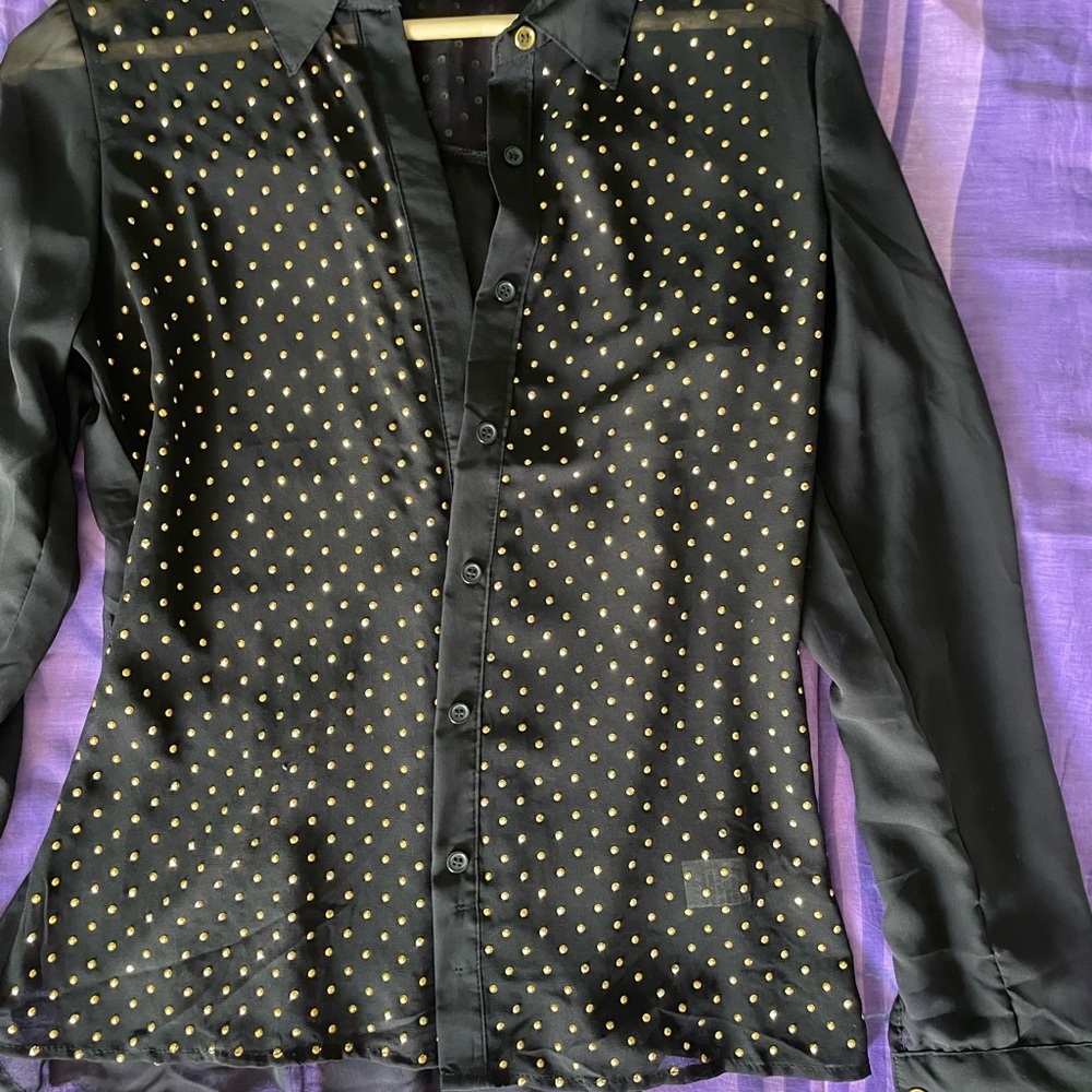 Elegant Black and Gold Women's Blouse Sheer shirt